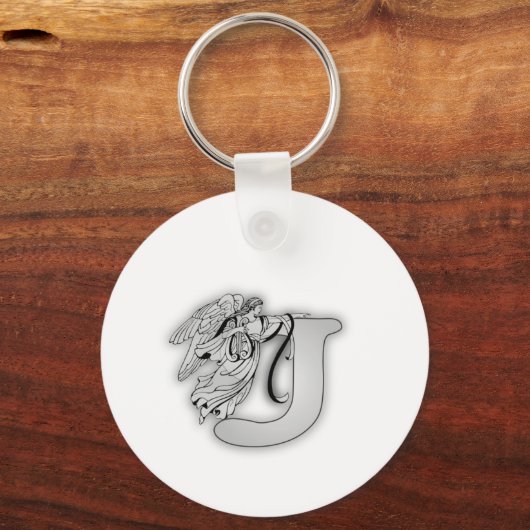 Angel Alphabet J Initiaal Monogram Sleutelhanger (Voorkant)