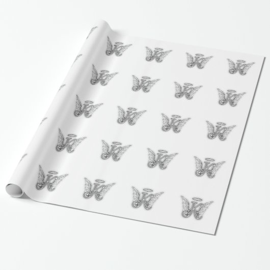 Angel Alphabet K Initiaal Letter Wings Halo Cadeaupapier (Uitgerold)