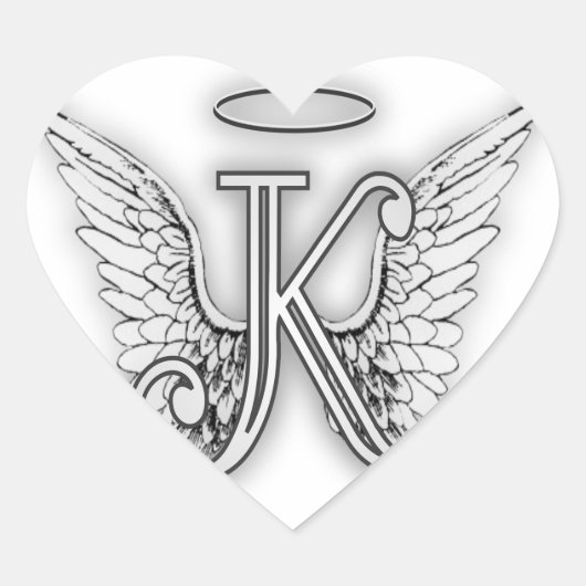 Angel Alphabet K Initiaal Letter Wings Halo Hart Sticker (Voorkant)