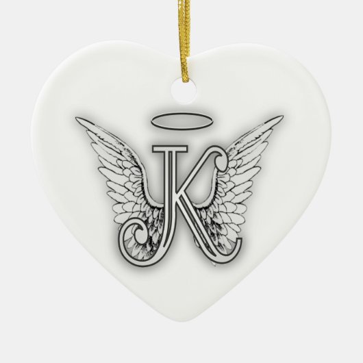 Angel Alphabet K Initiaal Letter Wings Halo Keramisch Ornament (Voorkant)