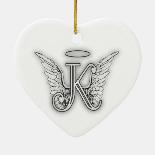 Angel Alphabet K Initiaal Letter Wings Halo Keramisch Ornament
