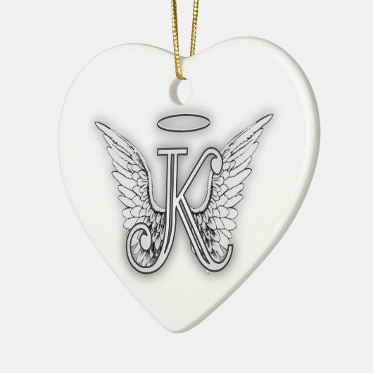 Angel Alphabet K Initiaal Letter Wings Halo Keramisch Ornament (Links)