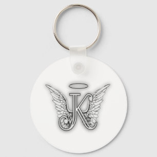 Angel Alphabet K Initiaal Letter Wings Halo Sleutelhanger
