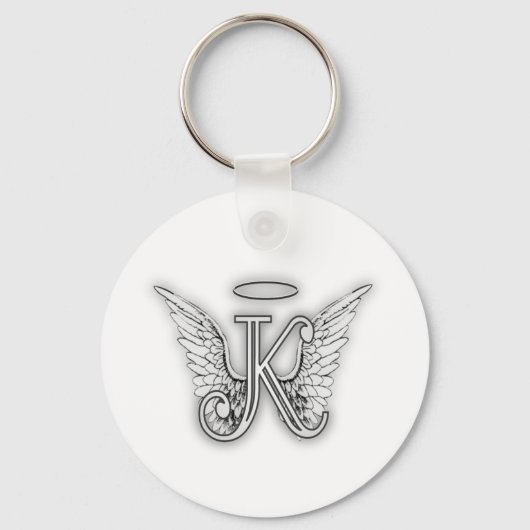 Angel Alphabet K Initiaal Letter Wings Halo Sleutelhanger (Voorkant)