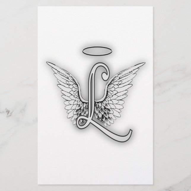 Angel Alphabet L Initiaal Letter Wings Halo (Voorkant)
