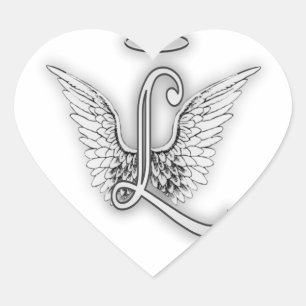 Angel Alphabet L Initiaal Letter Wings Halo Hart Sticker