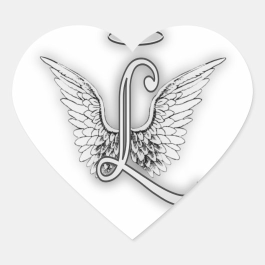 Angel Alphabet L Initiaal Letter Wings Halo Hart Sticker (Voorkant)