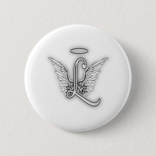 Angel Alphabet L Initiaal Letter Wings Halo Ronde Button 5,7 Cm (Voorkant)
