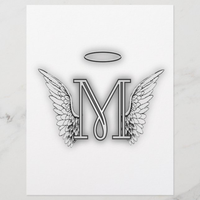 Angel Alphabet M Initiaal Letter Wings Halo (Voorkant)