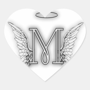 Angel Alphabet M Initiaal Letter Wings Halo Hart Sticker