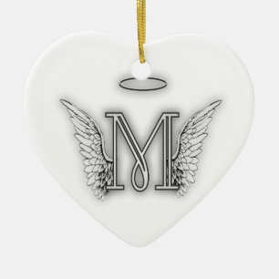 Angel Alphabet M Initiaal Letter Wings Halo Keramisch Ornament
