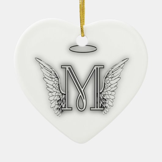 Angel Alphabet M Initiaal Letter Wings Halo Keramisch Ornament (Voorkant)