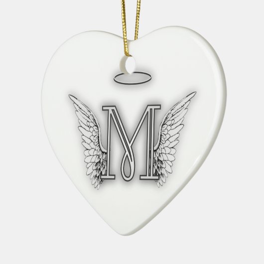 Angel Alphabet M Initiaal Letter Wings Halo Keramisch Ornament (Links)