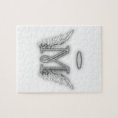 Angel Alphabet M Initiaal Letter Wings Halo Legpuzzel (Horizontaal)