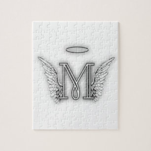Angel Alphabet M Initiaal Letter Wings Halo Legpuzzel
