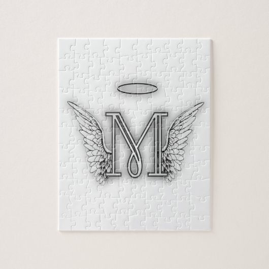 Angel Alphabet M Initiaal Letter Wings Halo Legpuzzel (Verticaal)
