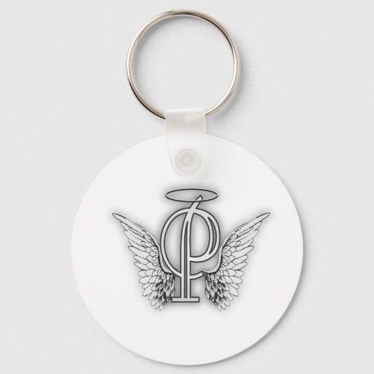 Angel Alphabet P Initiaal Letter Wings Halo Sleutelhanger (Voorkant)