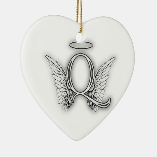 Angel Alphabet Q Initiaal Letter Wings Halo Keramisch Ornament (Rechts)