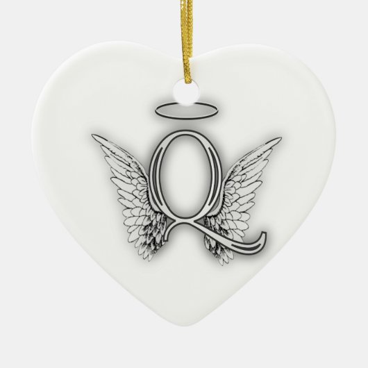 Angel Alphabet Q Initiaal Letter Wings Halo Keramisch Ornament (Voorkant)