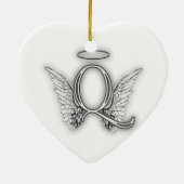 Angel Alphabet Q Initiaal Letter Wings Halo Keramisch Ornament (Achterkant)
