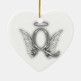 Angel Alphabet Q Initiaal Letter Wings Halo Keramisch Ornament