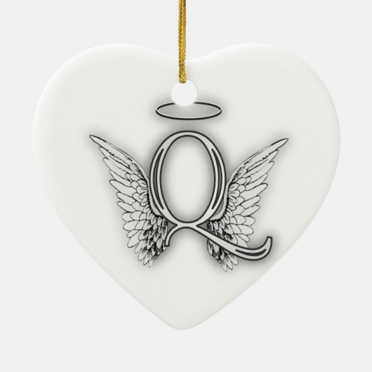 Angel Alphabet Q Initiaal Letter Wings Halo Keramisch Ornament (Achterkant)