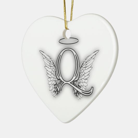 Angel Alphabet Q Initiaal Letter Wings Halo Keramisch Ornament (Links)