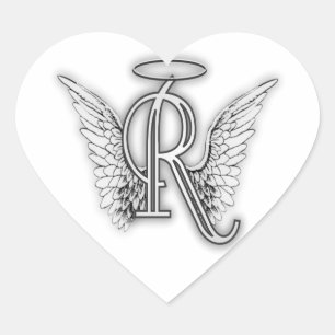 Angel Alphabet R Initiaal Letter Wings Halo Hart Sticker