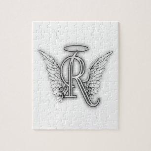 Angel Alphabet R Initiaal Letter Wings Halo Legpuzzel