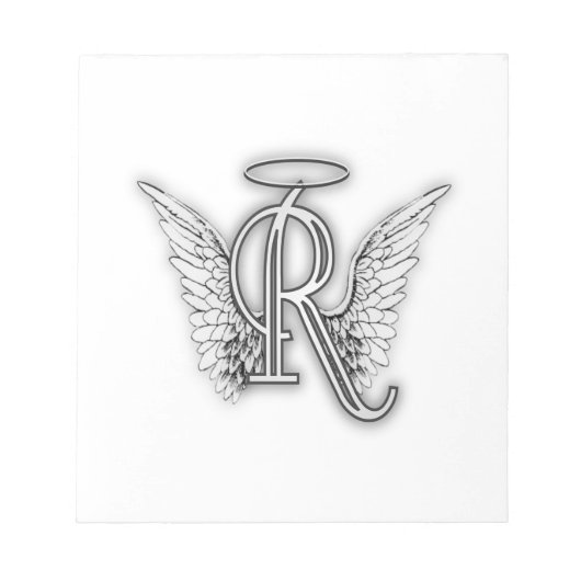 Angel Alphabet R Initiaal Letter Wings Halo Notitieblok (Voorkant)