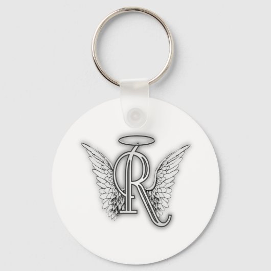 Angel Alphabet R Initiaal Letter Wings Halo Sleutelhanger (Voorkant)