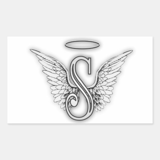 Angel Alphabet S Initiaal Letter Wings Halo Rechthoekige Sticker (Voorkant)