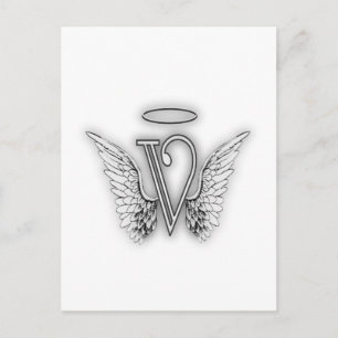 Angel Alphabet V Initiaal Letter Wings Halo Briefkaart