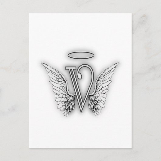 Angel Alphabet V Initiaal Letter Wings Halo Briefkaart (Voorkant)