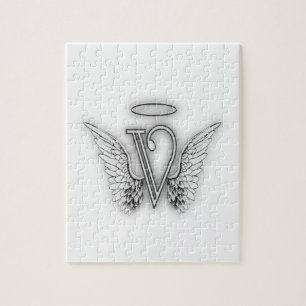 Angel Alphabet V Initiaal Letter Wings Halo Legpuzzel