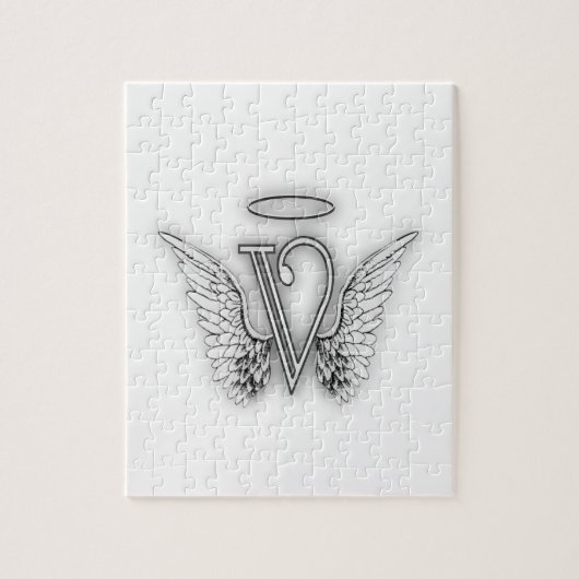 Angel Alphabet V Initiaal Letter Wings Halo Legpuzzel (Verticaal)