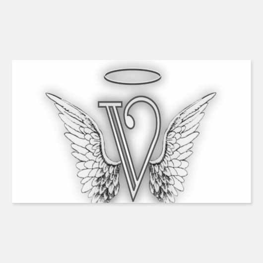 Angel Alphabet V Initiaal Letter Wings Halo Rechthoekige Sticker (Voorkant)