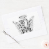 Angel Alphabet V Initiaal Letter Wings Halo Rechthoekige Sticker (Envelop)