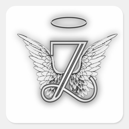 Angel Alphabet Z Initiaal Letter Wings Halo Vierkante Sticker (Voorkant)