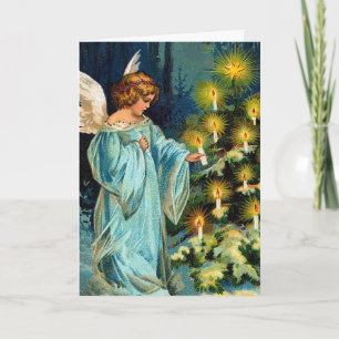 "Angel and Christmas Tree"  Feestdagen Kaart