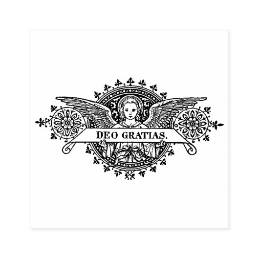 Angel Art met Deo Gratias Banner Rubberstempel (Afrduk)