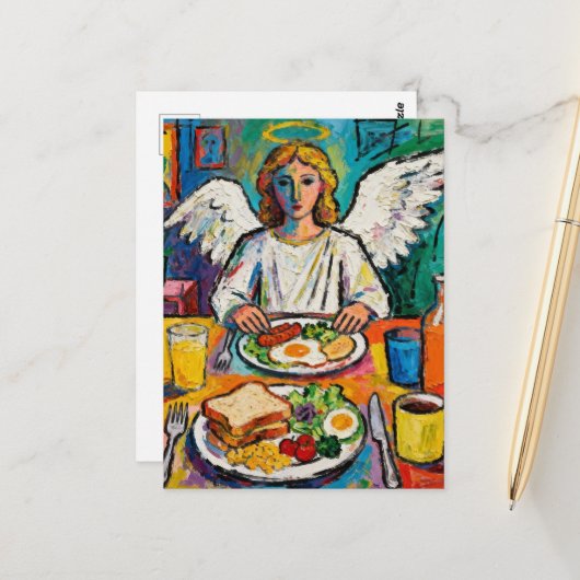 Angel at Breakfast Briefkaart (Voorkant / Achterkant in situ)