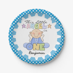 Angel Baby Boy 1st Birthday Paper Borden Papieren Bordje