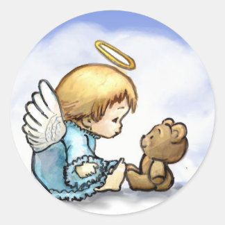 Angel baby en teddybeer ronde sticker