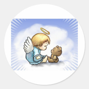 Angel baby en teddybeer ronde sticker