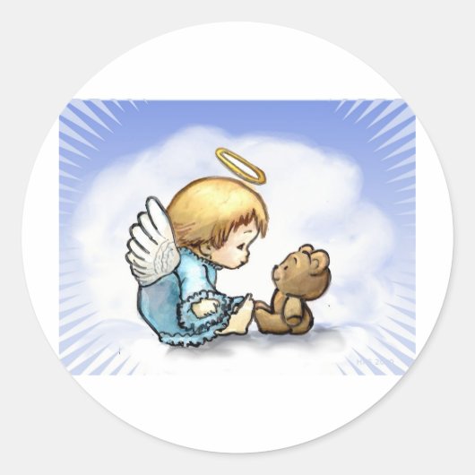 Angel baby en teddybeer ronde sticker (Voorkant)
