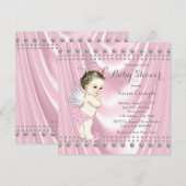 Angel Baby Satin en Pearl Baby shower Kaart (Voorkant / Achterkant)