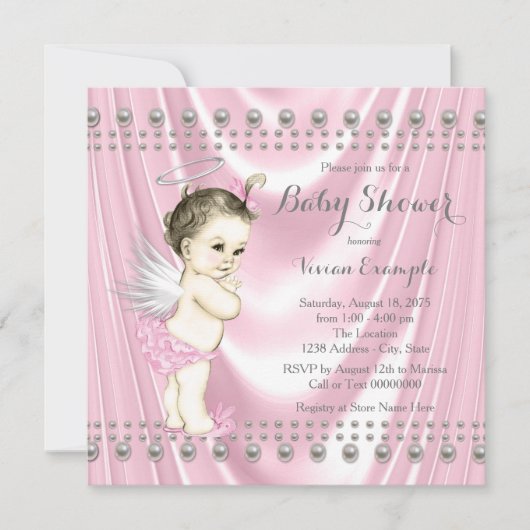 Angel Baby Satin en Pearl Baby shower Kaart (Voorkant)