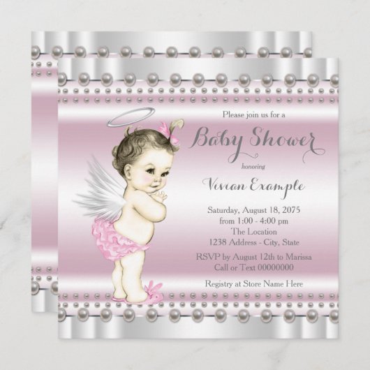 Angel Baby shower roze en grijs Kaart (Voorkant / Achterkant)