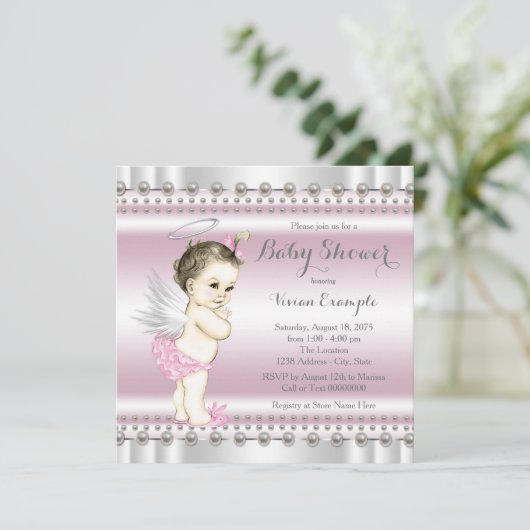 Angel Baby shower roze en grijs Kaart (Staand voorkant)